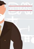 cartão postal do dia dos veteranos. veterano em uniforme militar marrom. ilustração vetorial. estilo cartoon vetor