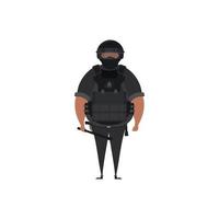 unidade especial de aplicação da lei, homem da equipe tática especializada, vestido com uniforme de combate do exército e segurando arma de fogo automática. estilo de desenho animado. ilustração vetorial vetor