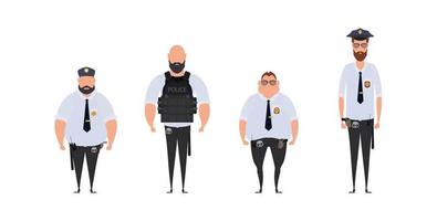 policial em uma pose de pé. policiais conjunto isolado no fundo branco. ilustração vetorial vetor