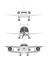 conjunto de aeronaves isolado no fundo branco, vista frontal. vetor