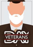cartão postal do dia dos veteranos. veterano em uniforme militar marrom. ilustração vetorial. estilo cartoon vetor
