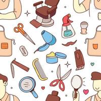 ferramentas e equipamentos de barbearia padrão perfeito doodle desenhado à mão vetor