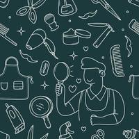 ferramentas e equipamentos de barbearia padrão perfeito doodle desenhado à mão vetor