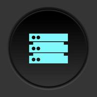 ícone de botão redondo, banco de dados, servidor. banner de botão redondo, interface de crachá para ilustração de aplicativo em fundo escuro vetor