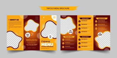 menu de restaurante e modelo de design de folheto com três dobras vetor
