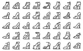 ícones de sapatos de mulher de salto alto definem vetor de contorno. garota do calcanhar