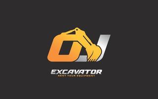 oj logo escavadeira para construtora. ilustração vetorial de modelo de equipamento pesado para sua marca. vetor