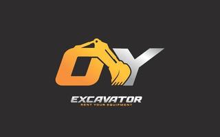 escavadeira oy logo para construtora. ilustração vetorial de modelo de equipamento pesado para sua marca. vetor