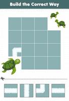 jogo de educação para crianças construir a maneira correta de ajudar tartaruga de desenho animado bonito a se mover para tartarugas bebê planilha subaquática imprimível vetor