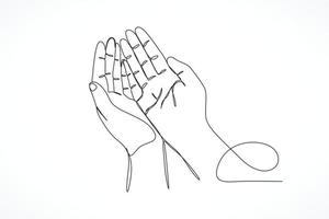 ilustração de mão de oração de desenho de linha vetor