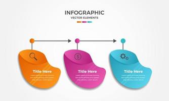 design de modelo de apresentação de infográfico de negócios moderno de três etapas, elementos de infográfico colorido de 3 etapas vetor