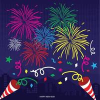 feliz ano novo, aniversário, celebração, fundo realista de animação de fogos de artifício do dia da independência com parabéns e ilustração vetorial isolada de símbolos de festival vetor