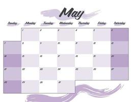 maio colorido 2023 letras planejador de calendário mensal para impressão vetor