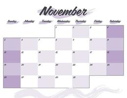 planejador de calendário mensal de letras coloridas de novembro de 2023 para impressão vetor