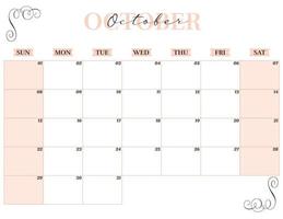 outubro de 2023 elegante planejador mensal para impressão vetor