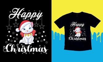 feliz natal - design engraçado de camiseta de gato fofo de natal, camiseta vintage, vetor, árvore de natal, feliz presente de dia de natal vetor