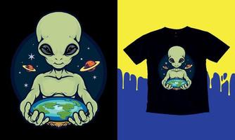 mundo alienígena de pôsteres de ufo ácido no estilo de techno, música rave com psicodélicos alienígenas realistas em neon 3d. dia mundial do OVNI. imprimir para camisolas de roupas e t-shirts fundo isolado vetor