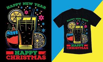 feliz ano novo feliz natal t-shirt slogan e design de vestuário, tipografia, impressão, ilustração vetorial, 25 de dezembro, ondulado, retrô, camiseta. vetor