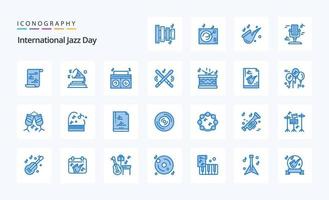 25 pacote de ícones azul do dia internacional do jazz vetor