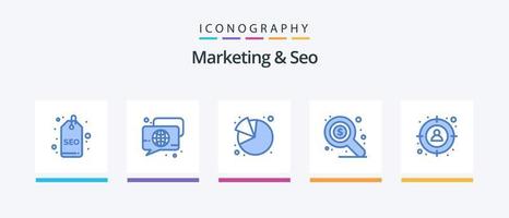 marketing e pacote de ícones seo blue 5, incluindo homem. foco. conversa. seo. mercado. design de ícones criativos vetor