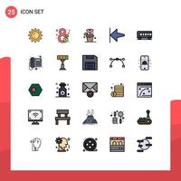 conjunto de 25 símbolos de símbolos de ícones de interface do usuário modernos para comunicação, transporte, folha, ônibus, elementos de design de vetores editáveis para casa