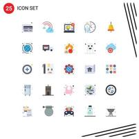 grupo de símbolos de ícone universal de 25 cores planas modernas de otimização de sino, gerenciamento de publicidade, relógio, elementos de design de vetores editáveis