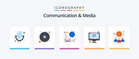 pacote de ícones de comunicação e mídia plana 5, incluindo online. notícia. bolha. monitor. mundo. design de ícones criativos vetor