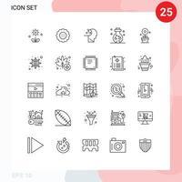 conjunto de 25 sinais de símbolos de ícones de interface do usuário modernos para otimização flor crescimento humano crânio elementos de design de vetores editáveis
