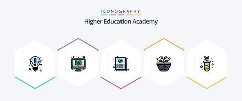 Academia 25 pacote de ícones de linha preenchida, incluindo vulcão. Ciência. monitor. geografia. Folha vetor