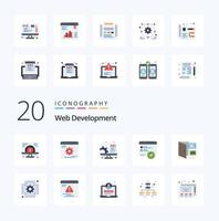 20 pacotes de ícones de cores planas de desenvolvimento web como codificação desenvolvimento de teste de desenvolvimento web vetor