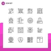 conjunto de 16 sinais de símbolos de ícones de interface do usuário modernos para proteção de sucesso da cidade aprendendo elementos de design de vetores editáveis