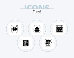 pacote de ícones de glifo de viagem 5 design de ícone. placa. cinco. relógio. selva. acampamento vetor