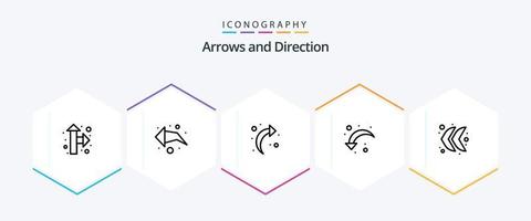 pacote de ícones de 25 linhas de seta, incluindo . deixou. atualizar. direção. para baixo à esquerda vetor