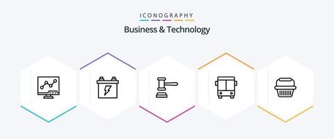 pacote de ícones de 25 linhas de negócios e tecnologia, incluindo carrinho. veículo. leilão. transporte. automóvel vetor