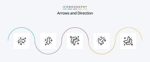 pacote de ícones da linha de seta 5, incluindo . para baixo à direita. acima. chevron. deixou vetor