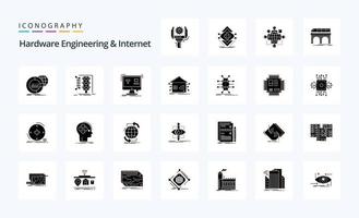 25 engenharia de hardware e pacote de ícones de glifos sólidos da Internet vetor