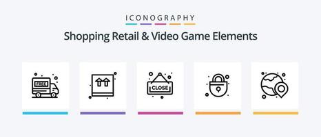 shoping varejo e elementos de videogame linha 5 pacote de ícones incluindo . jóia. computador . joia. diamante. design de ícones criativos vetor