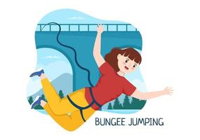 ilustração de bungee jumping com uma pessoa usando uma corda elástica caindo pulando de uma altura no modelo de vetor de esportes radicais de desenho animado plano