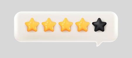 Classificação de bolha 3D cinco estrelas para a melhor classificação de serviços excelentes para satisfação. 3d 5 estrelas para o conceito de feedback de avaliação do cliente de qualidade do funcionário do cliente, revisão do produto. renderização de vetor 3d 5 estrelas