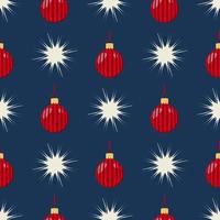 padrão colorido de flocos de neve e bolas vermelhas de natal com um padrão em um fundo escuro. fundo vetorial do feriado. ilustração vetorial. fundo azul. banner festivo, embalagem festiva. vetor