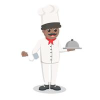chef africano segurando o personagem de design de prato no fundo branco vetor