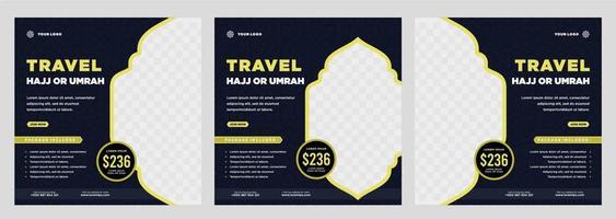 modelo de postagem de mídia social de promoção hajj e umrah vetor