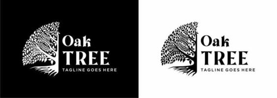 árvore da vida carvalho folha de figueira e selo de raiz emblema carimbo inspiração de design de logotipo vetor