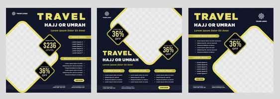 modelo de postagem de mídia social de promoção hajj e umrah vetor