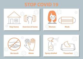 conjunto de medidas de segurança do vírus corona covid-19 vetor