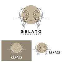 design de logotipo de sorvete gelato, comida doce e fria, produtos da empresa de marca vetorial vetor