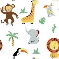 padrão de vetor sem emenda de bebê. girafa fofa, elefante, leão, tucano, macaco crianças criativas textura para tecido, têxtil, papel de parede, vestuário.