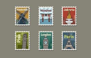 coleção de adesivos de viagem de cartão postal vetor