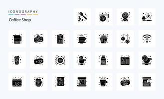 25 pacotes de ícones de glifos sólidos para cafés vetor