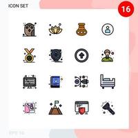 conjunto de pictogramas de 16 linhas preenchidas de cor plana simples de elementos de design de vetores criativos editáveis ui trabalhador árvore pongal